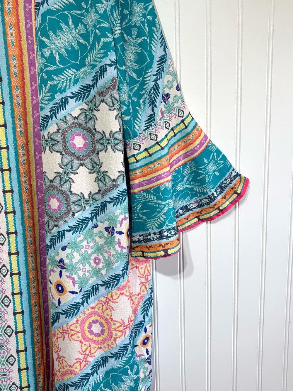 Umgee Boho Mixed Print Ruffle Bell Sleeve Tunic Top Cover Up Size 1XL - Picture 5 of 13